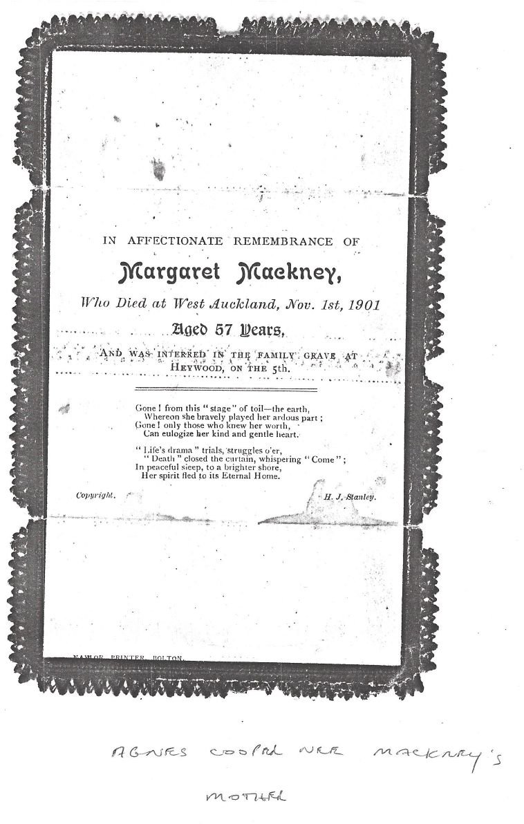 Remembrance Card - Lomas, Margaret (Mackney)