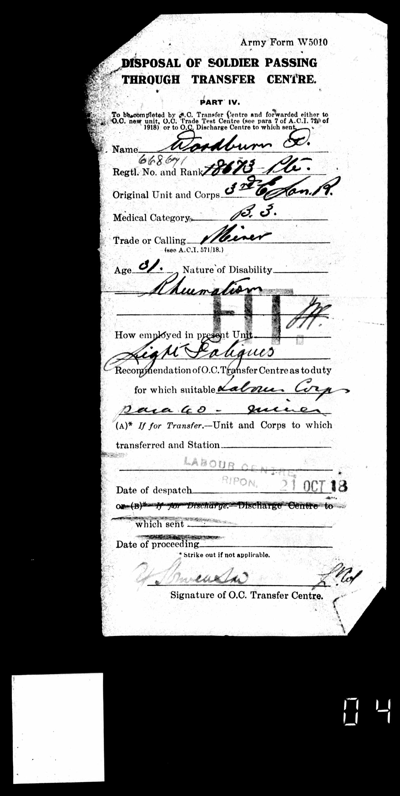 Military Record - Woodburn, David Tyson 25