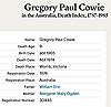 Death Entry - Cowie, Gregory P