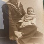 Joe Baker in Navy uniform with daughter Madelaine <br> 1916 <br> Photo courtesy of Jezz Baker