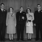Left to Right: Alfred Yates, Doris Vernon, George & Edith, Jack Taylor <br>
George & Edith Vernon nee Queen - Wedding Group Photo May 1948